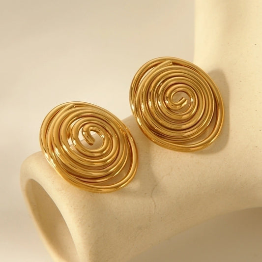 Round Spiral Earrings [304 Stainless Steel,14K Gold Plated]