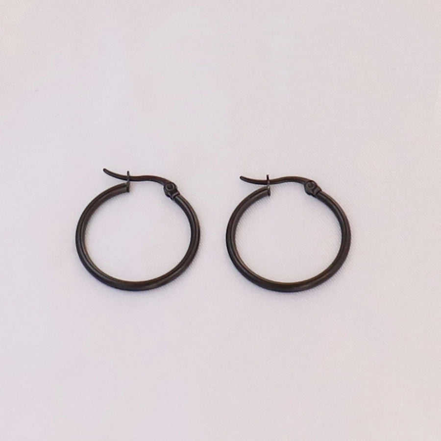 Black Round Hoop Earrings [304 Stainless Steel]