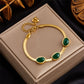 Green Artificial Gemstones Bracelet/Earrings/Necklace [Stainless Steel, 18K Gold Plated]