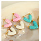 Heart Shape Polishing Enamel Earrings [304 Stainless Steel,18K Gold Plated]