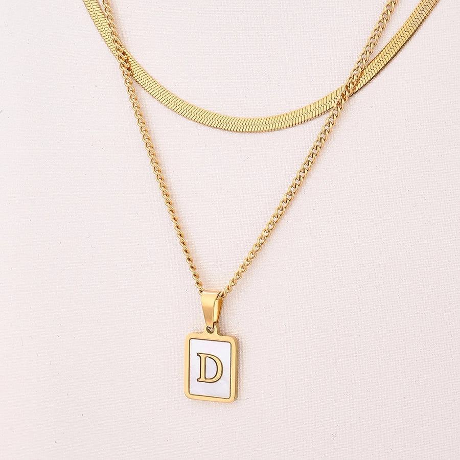 Letter RectanglePendant Necklace[304 Stainless Steel, 18K Gold Plated]