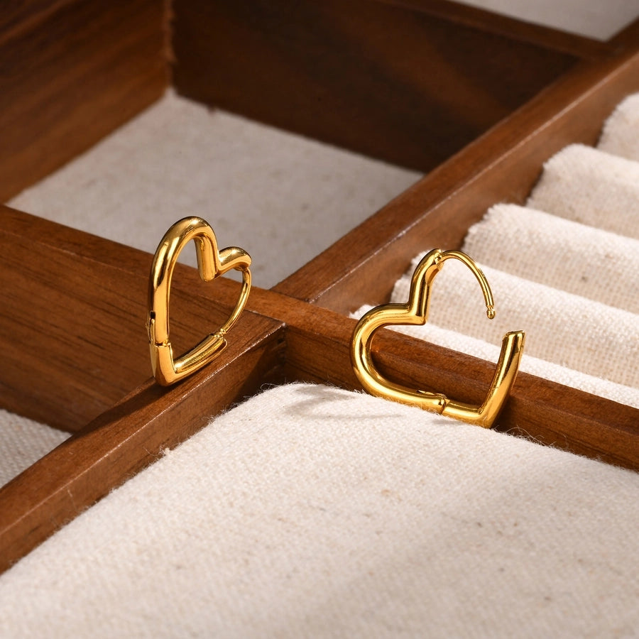 Hollow Heart Shape Earrings [201 Stainless Steel,18K Gold Plated]