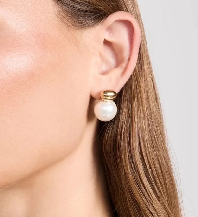 Artificial Pearls Stud Earrings [304 Stainless Steel, 18K Gold Plated]