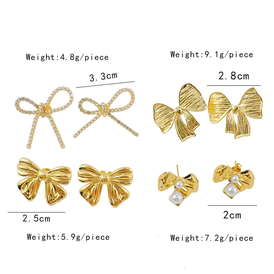 Bow Knot Artificial Pearls Ear Studs [304 rustfrit stål]