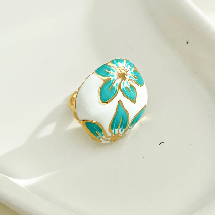 Vintage Flower Enamel Ring [Stainless Steel]