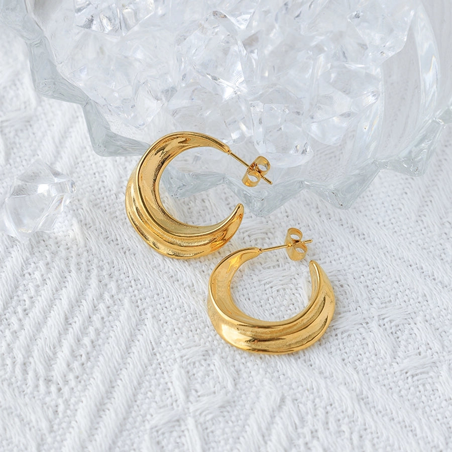 C Boucles d'oreilles de lune de forme [304 en acier inoxydable, plaqué or 14K]