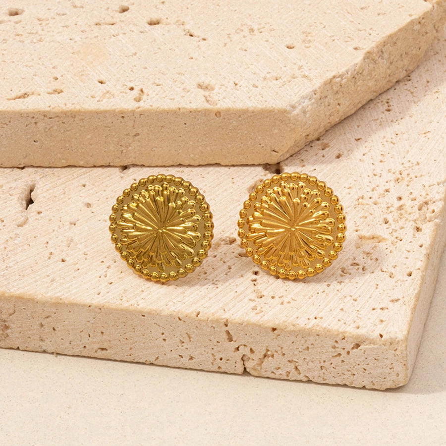 Round Plating Ear Studs [304 Stainless Steel,18K Gold Plated]