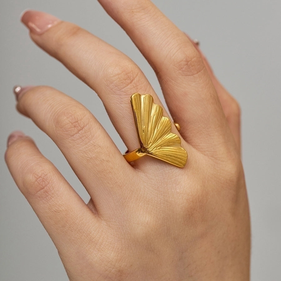 Anillo de hoja de ginkgo [304 acero inoxidable]