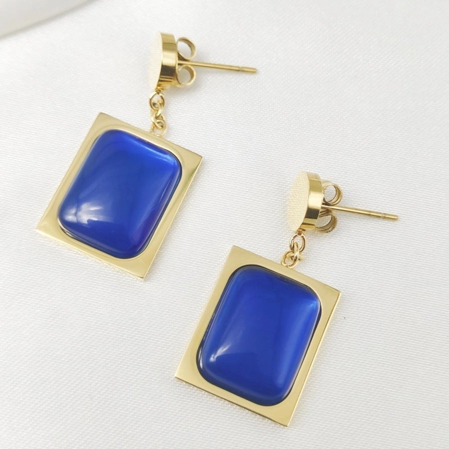 Retro Rectangle Blue Drop Earrings [304 Stainless Steel]