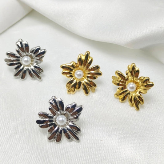 Flower Earrings [304 Stainless Steel,18K Gold Plated]