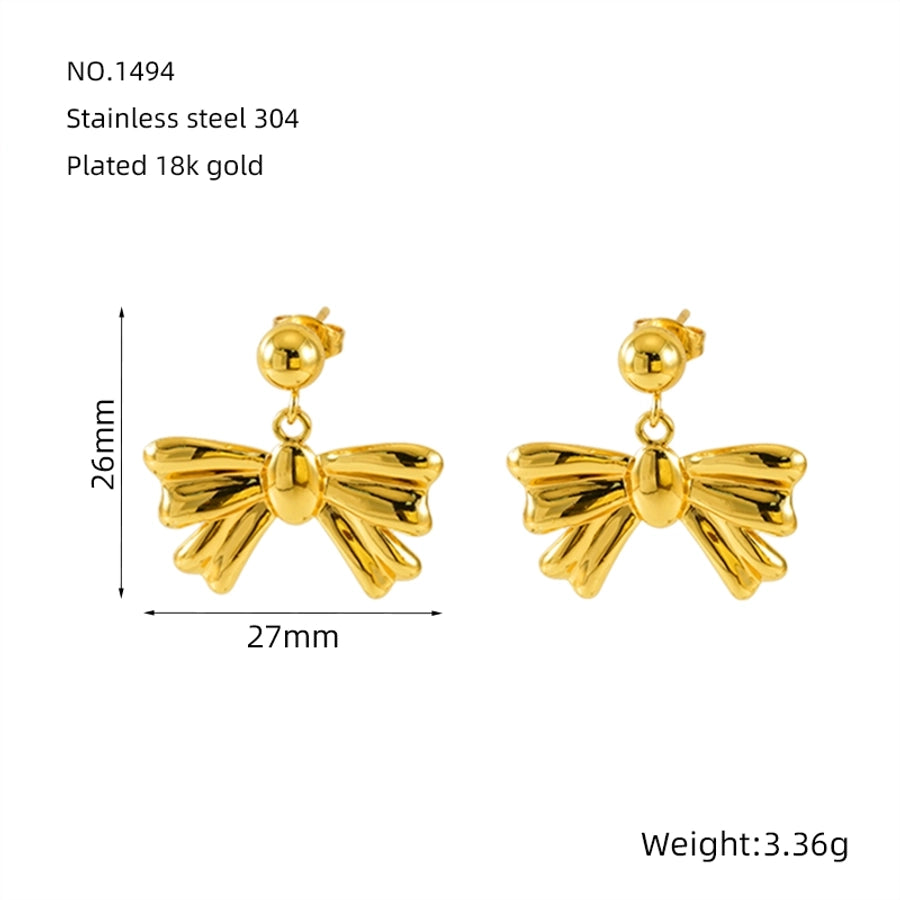 Bow Knot Drop Earrings [304 Stainless Steel,18K Gold Plated]