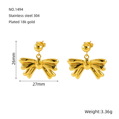 Bow Knot Drop Earrings [304 Stainless Steel,18K Gold Plated]