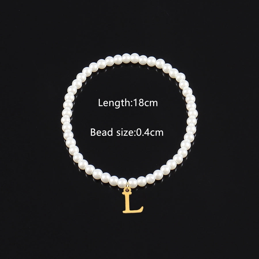 Letter Artificial Pearl Beaded Chain Bracelets [304 Stainless Steel]