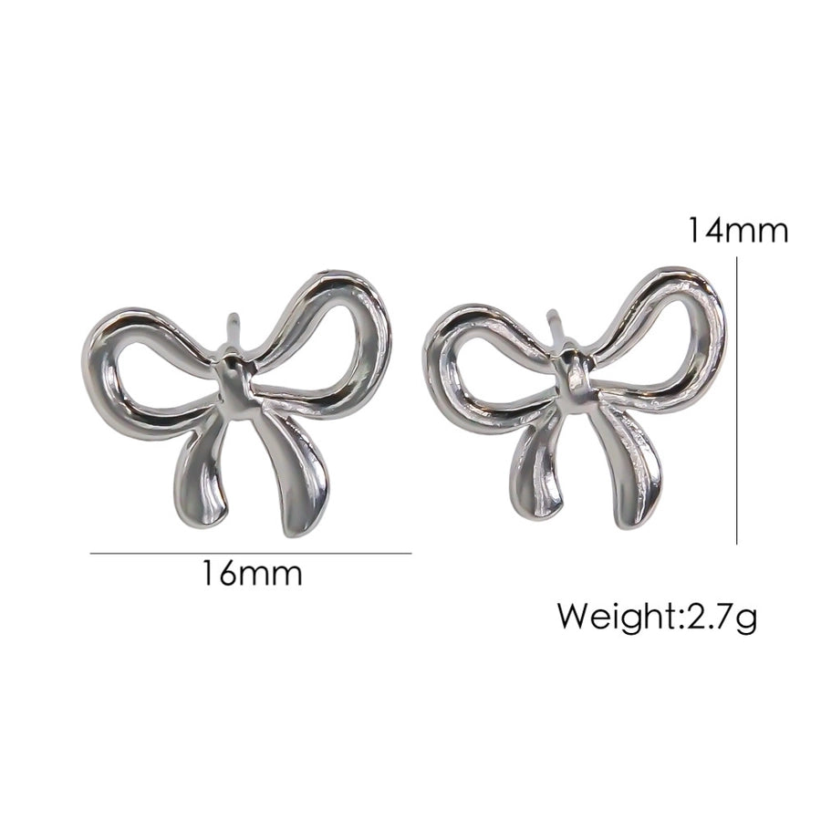 Heart Shape Bow Knot Earrings [304 Stainless Steel,14K Gold Plated]