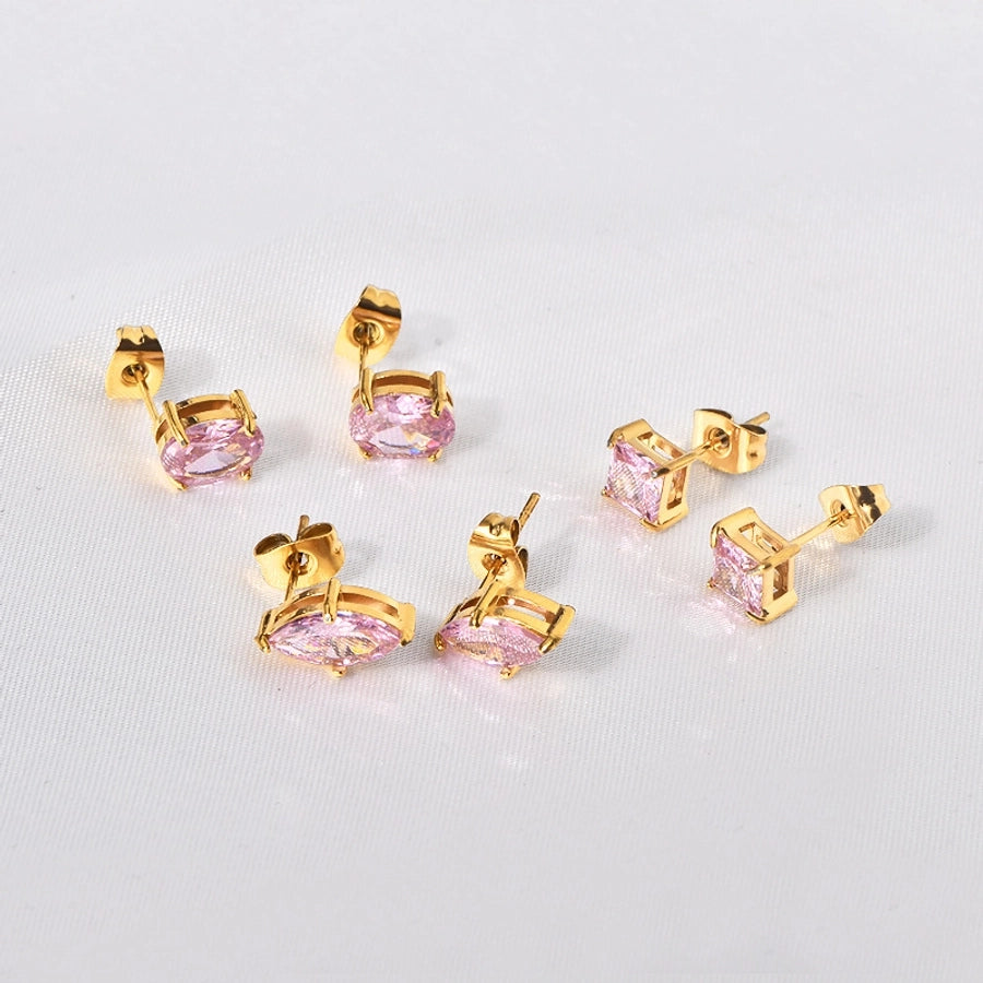 Shiny Squarel Rhinestones Ear Studs [304 Stainless Steel,18K Gold Plated]