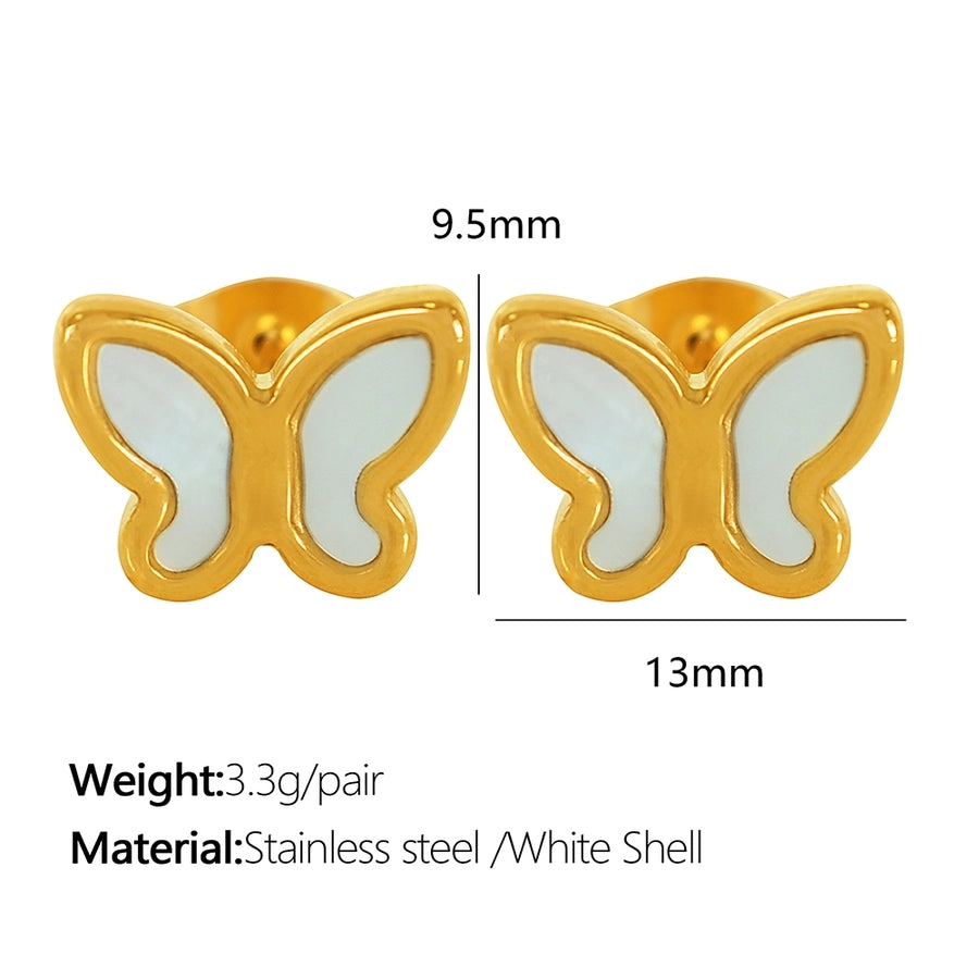 Butterfly White shell Earrings [304 Stainless Steel]