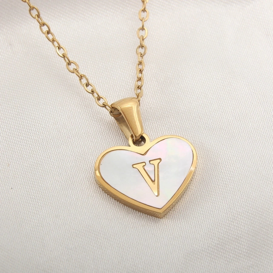 Letter Shell Heart Pendant Necklace [304 Stainless Steel,18K Gold Plated]