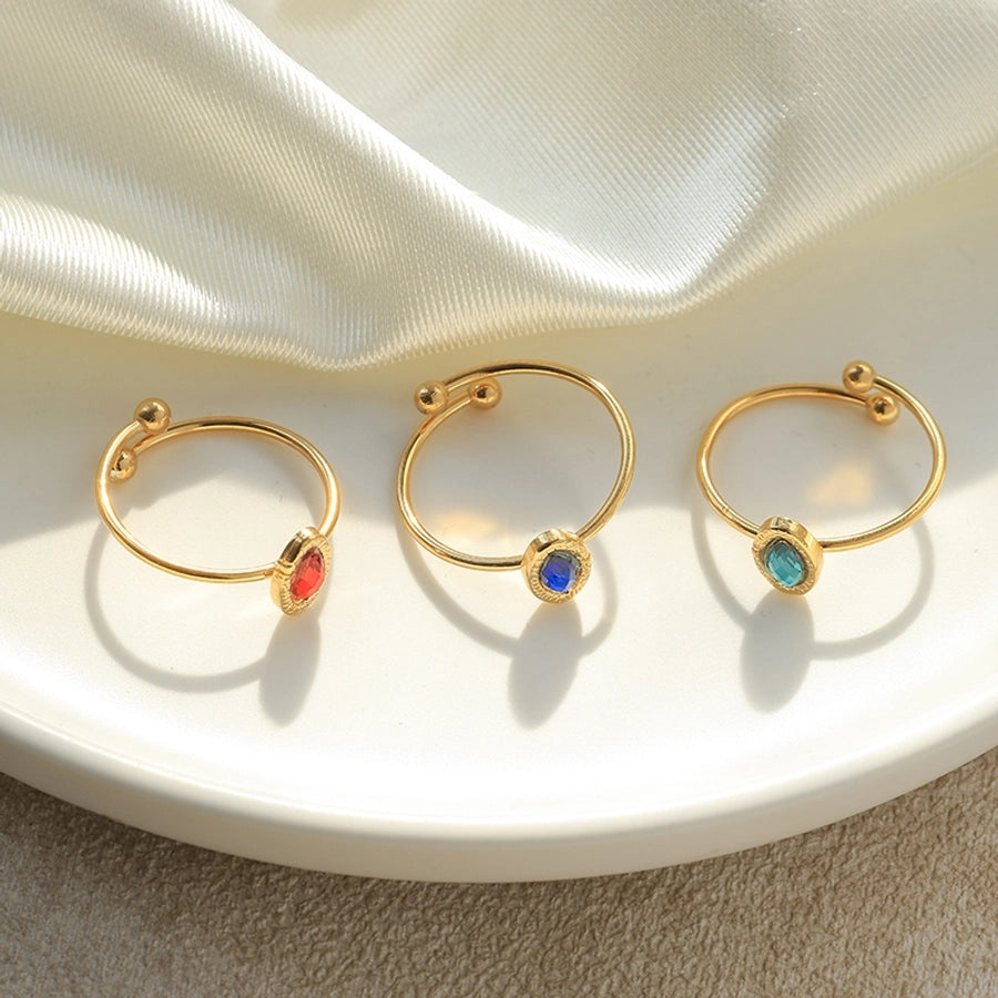 Oval Zircon Rings  [304 Stainless Steel,14K Gold Plated]