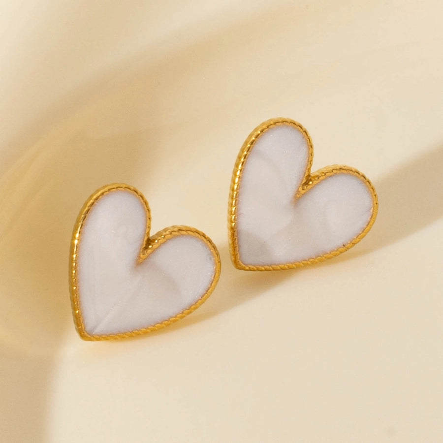 Heart Shape Black White Earrings [304 Stainless Steel]