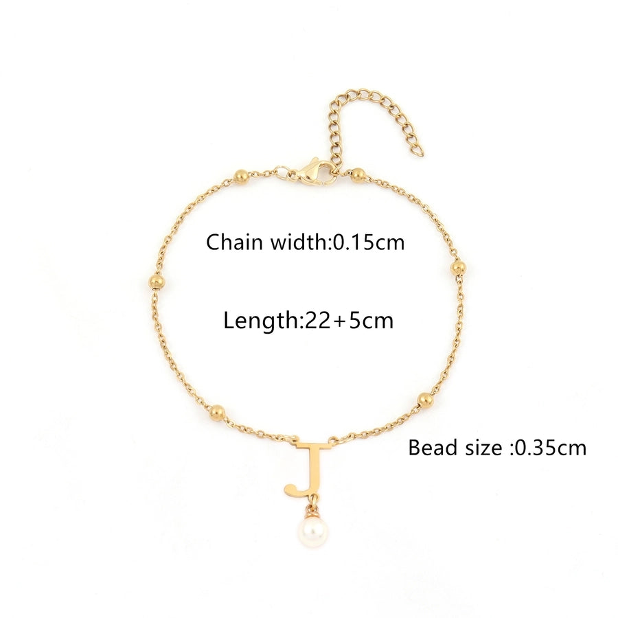 Letter Artificial Pearls Anklet [201,304 Stainless Steel]