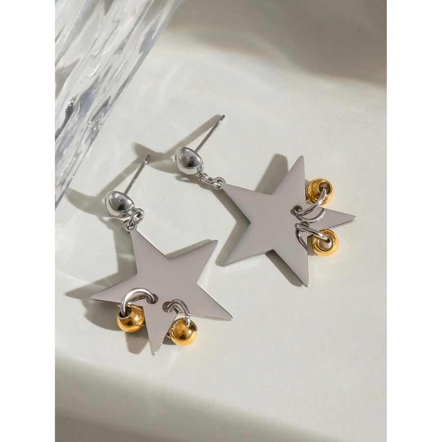 Silver Drop Star Earrings [304 Stainless Steel]