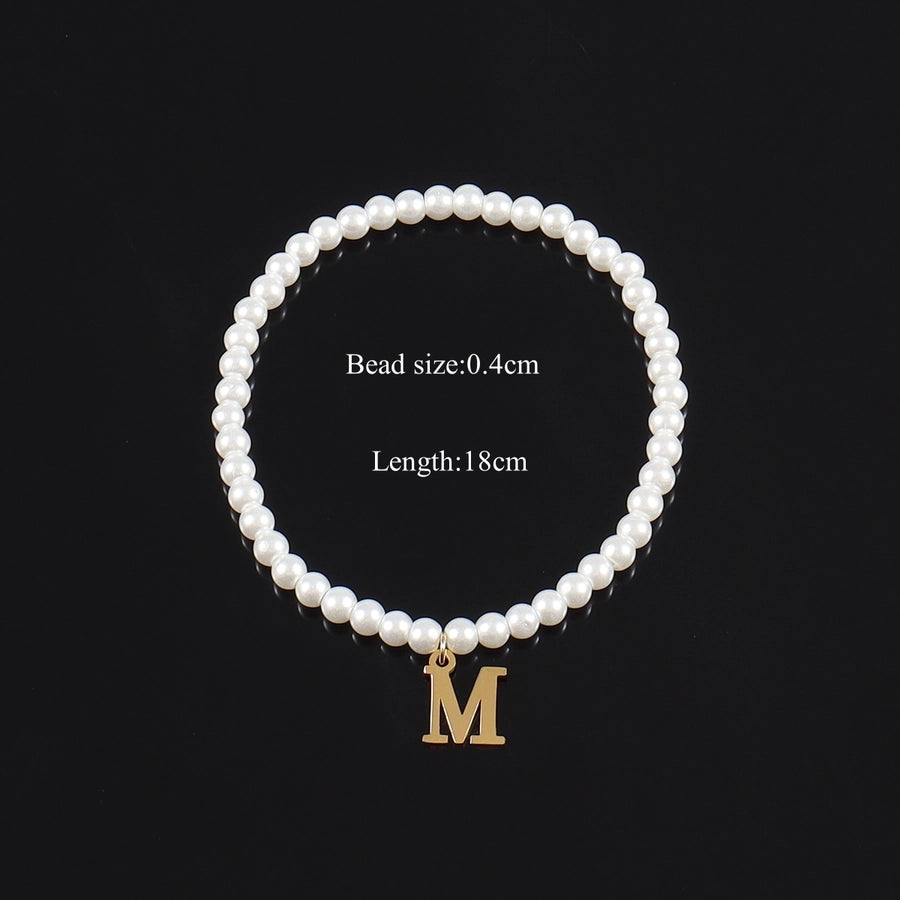 Letter Artificial Pearl Beaded Chain Bracelets [304 Stainless Steel]