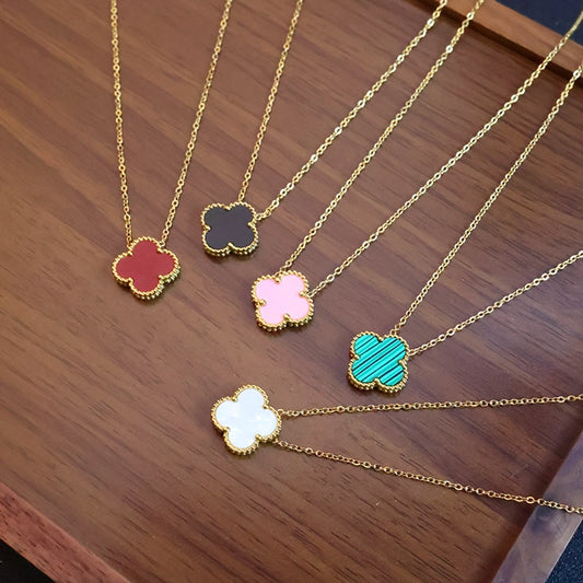 Luxe klaver acryl ketting met vier bladstoffen [304 roestvrij staal, 18K vergulde goud]