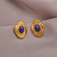 Baroque Oval Natural Stone Earrings [304 Stainless Steel,18K Gold Plated]