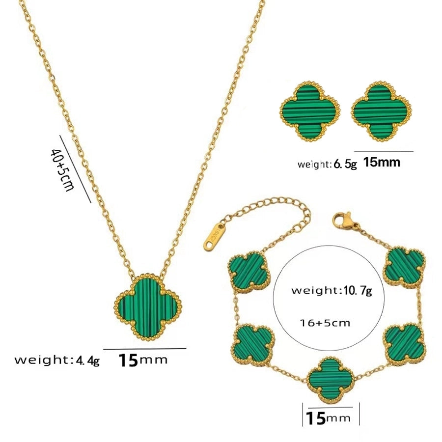 Four Leaf Clover Acrylic Bracelet/Earrings/Necklace [304 Stainless Steel,18K Gold Plated]