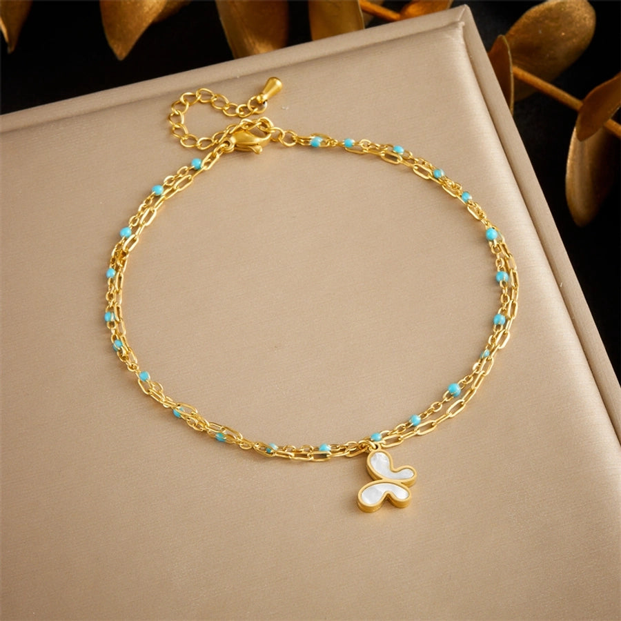 Hawaiian Flower Butterfly Anklet [304 Rustfritt stål, 18K gullbelagt]