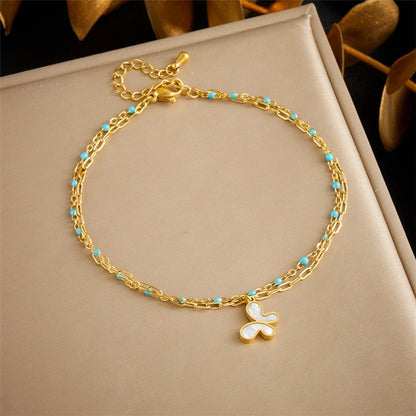 Hawaiian Flower Butterfly Anklet [304 Stainless Steel, 18K Gold Plated]