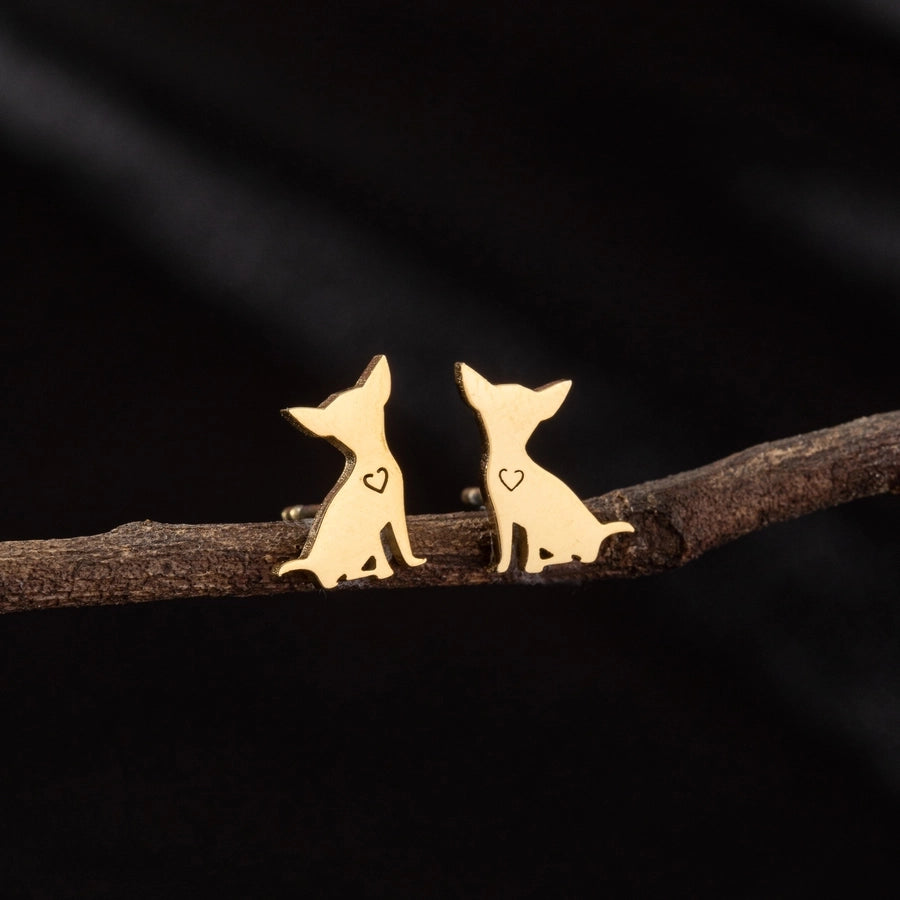 Dog Cat Ear Studs [304 Stainless Steel,18K Gold Plated]