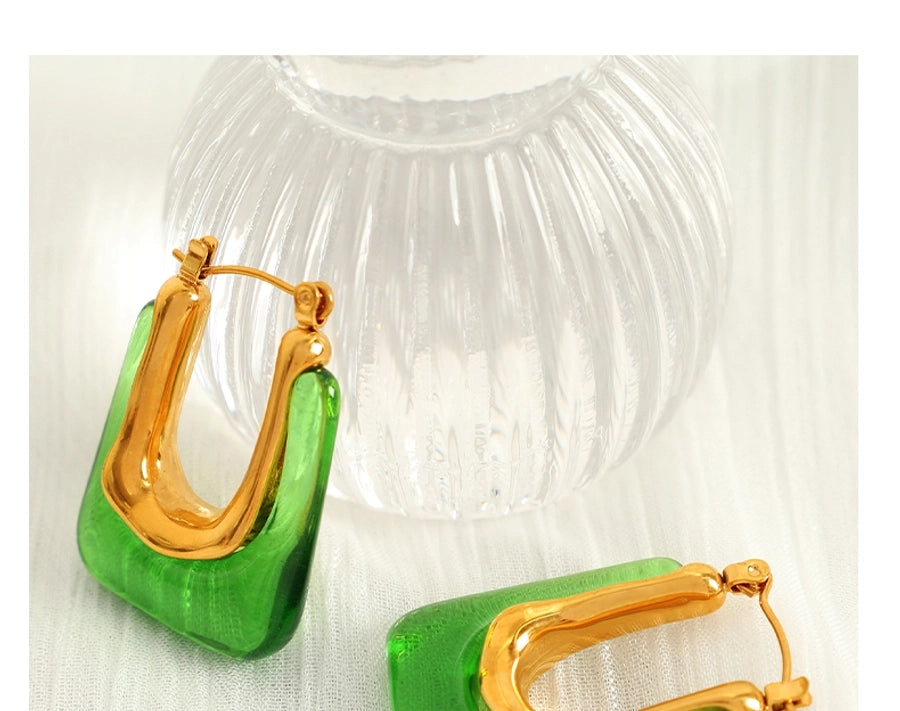 Vintage Resin Earrings [304 Stainless Steel,18K Gold Plated]