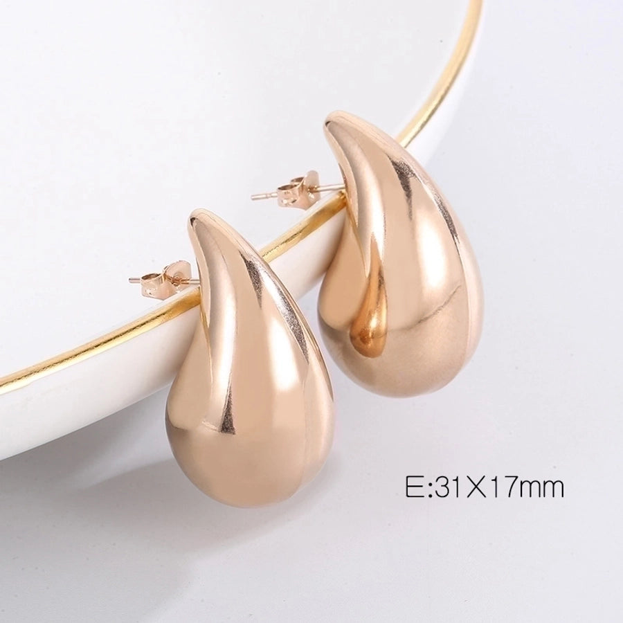 Water Droplets Ear Studs [Stainless Steel,18K Gold Plated]