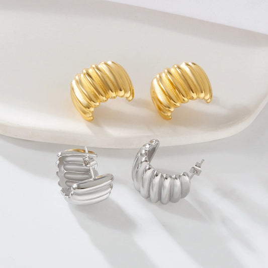 C Shape Stripe Earrings [304 Stainless Steel,18K Gold Plated]