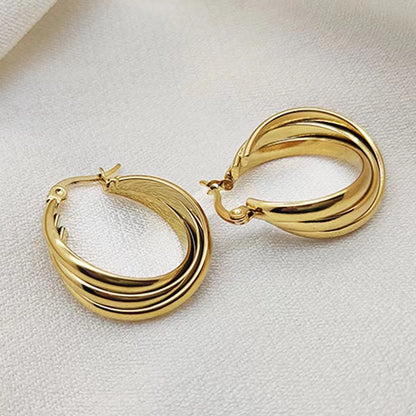 Runde Schichten Hoop -Ohrringe [304 Edelstahl, 18K Gold plattiert]