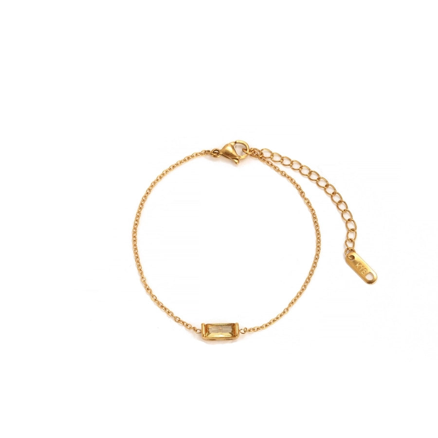 Rectangle  Zircon Bracelets [201,304 Stainless Steel,18K Gold Plated]