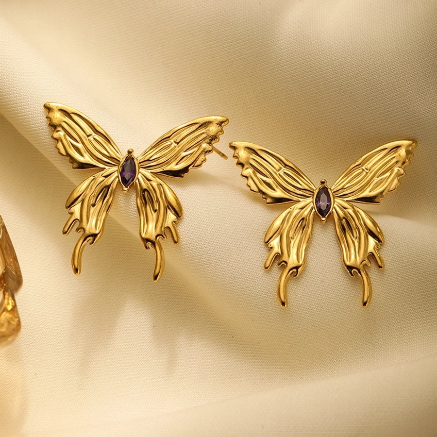 Butterfly Earrings [304 Stainless Steel,18K Gold Plated]