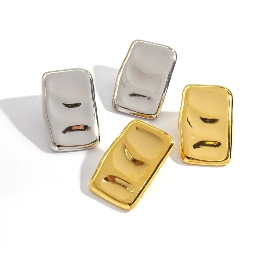 Rectangle Polishing Pleated Earrings [304 Stainless Steel,14K Gold Plated]