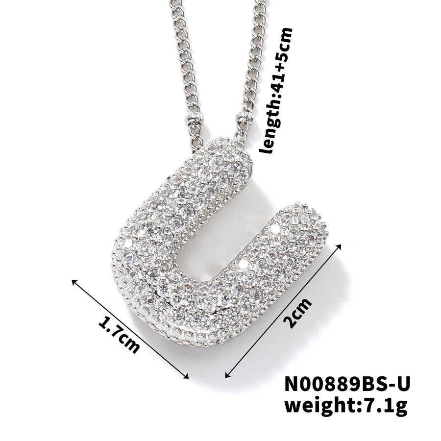 Three-dimensional Letter Zircon Pendant Necklace [304 Stainless Steel,Copper]