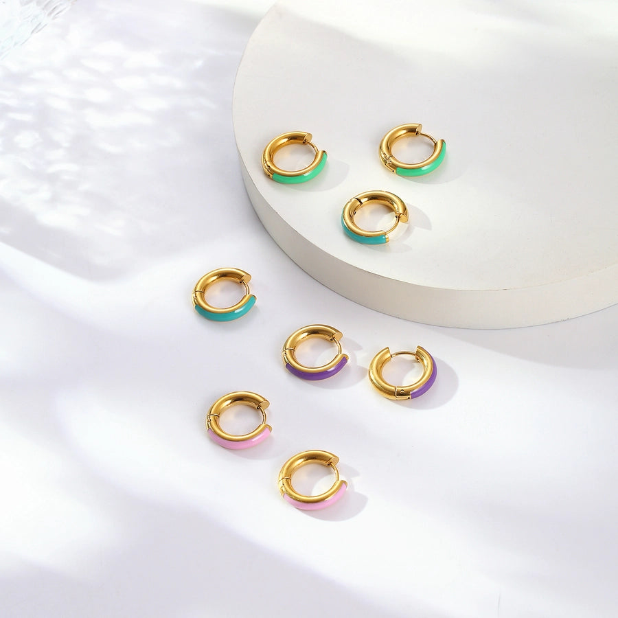 Color Block Epoxy Earrings [304 Stainless Steel,18K Gold Plated]