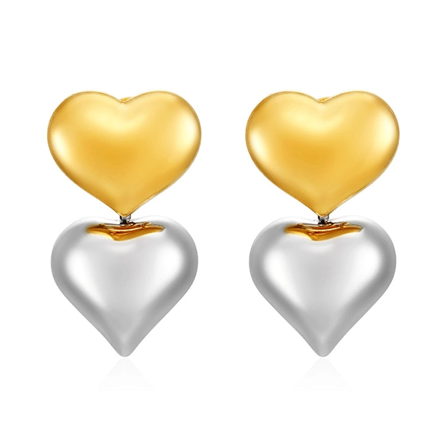 Duo Tone Heart Shape Drop Earrings [304 Stainless Steel,18K Gold Plated]