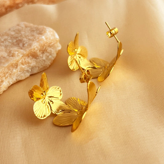 Flower Hoop Earrings [304 Stainless Steel,18K Gold Plated]