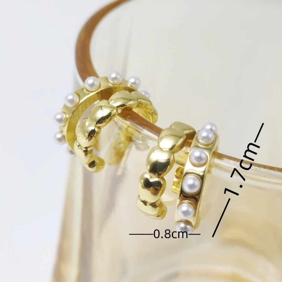 Artificial Pearls Rhinestones Hoop Earrings [304 Stainless Steel,18K Gold Plated]