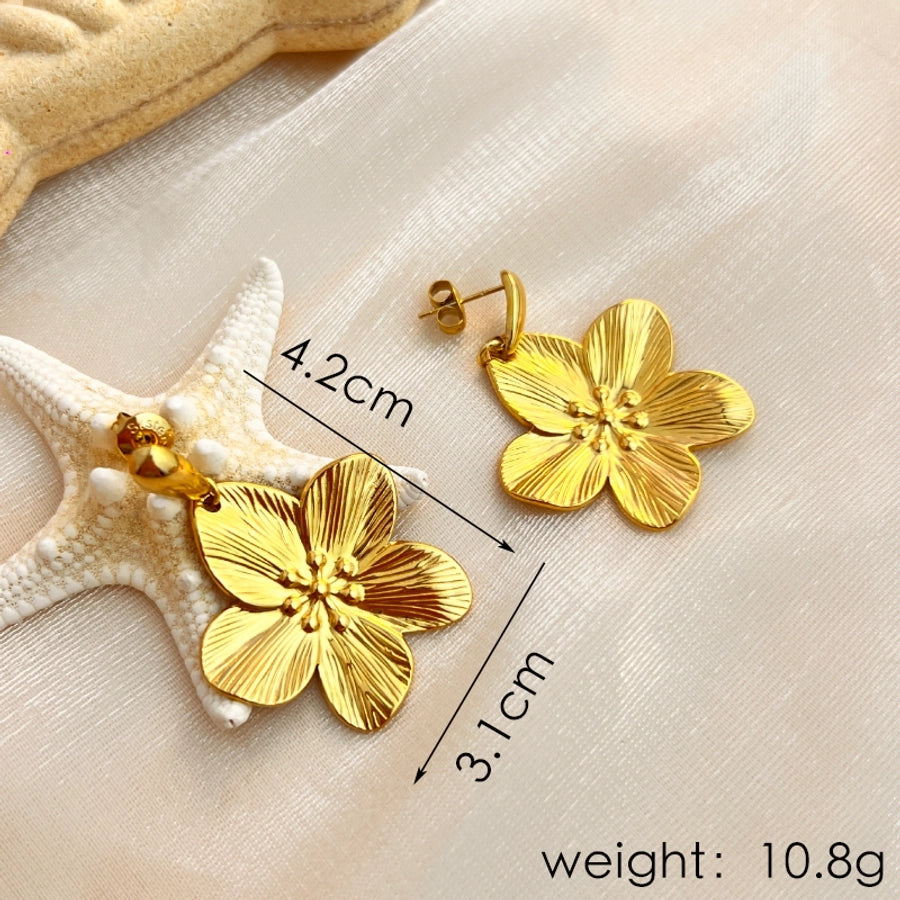 Retro Flower Drop Earrings [304 Stainless Steel,18K Gold Plated]