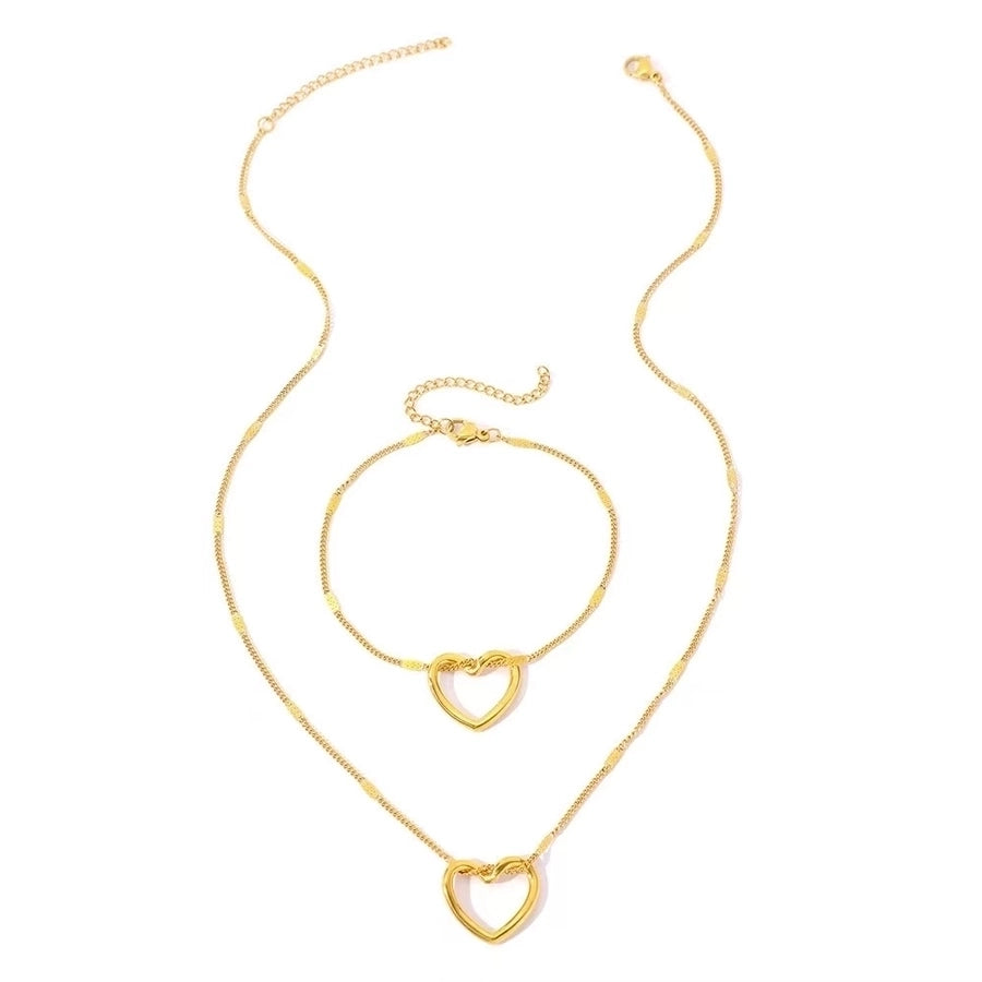 Heart Shape Hollow Jewelry Set [304 Stainless Steel,18K Gold Plated]