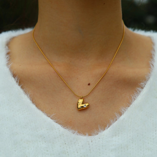 Collana zircone a forma di cuore [304 in acciaio inossidabile 18K oro placcato]