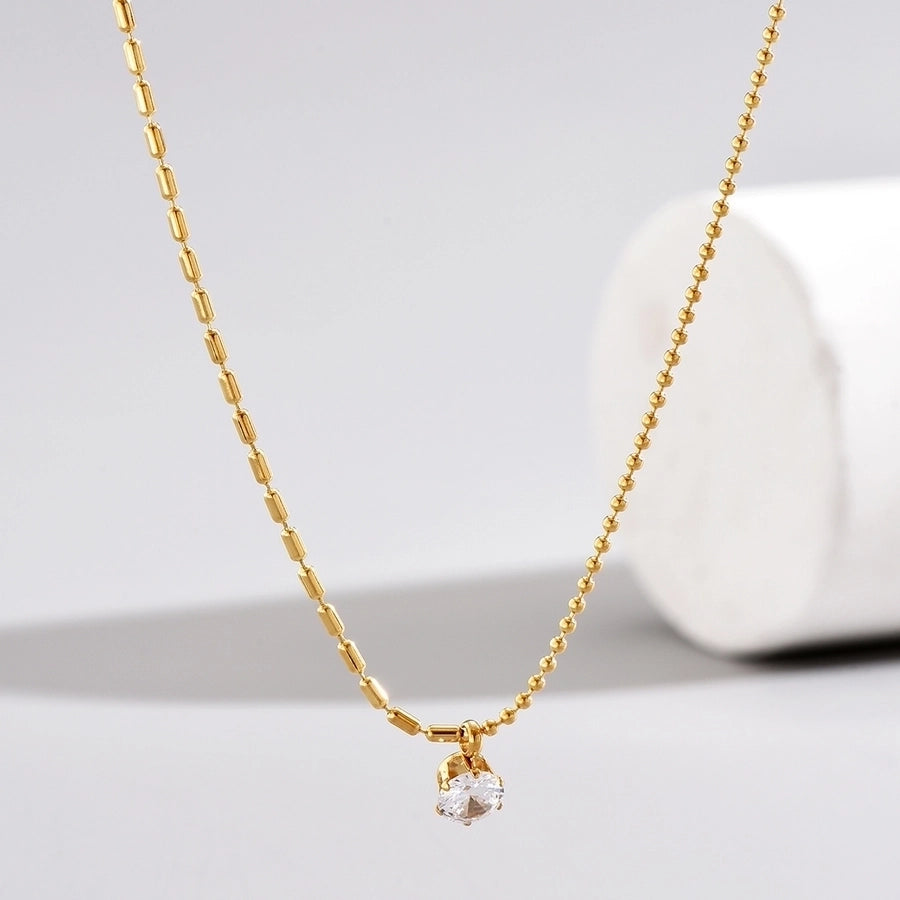 Round Zircon Necklace [304 Stainless Steel,14K Gold Plated]