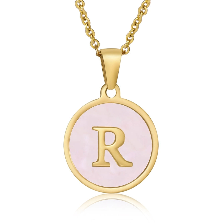 Round Letter Necklace [304 Stainless Steel,18K Gold Plated]