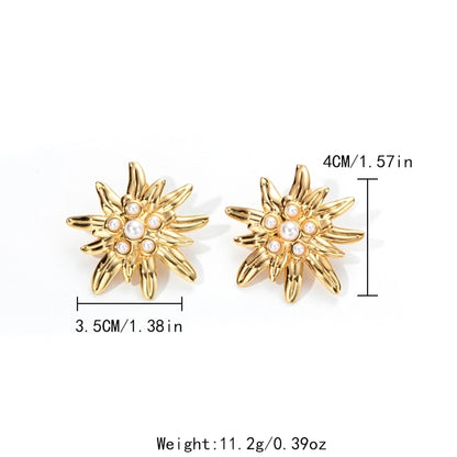 Chrysanthemum Pearl Earrings [304 Stainless Steel,14K Gold Plated]